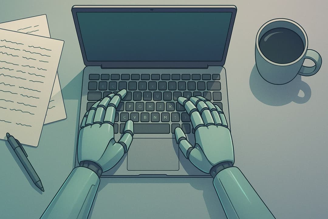 robot korzystający z laptopa, Cohere AI