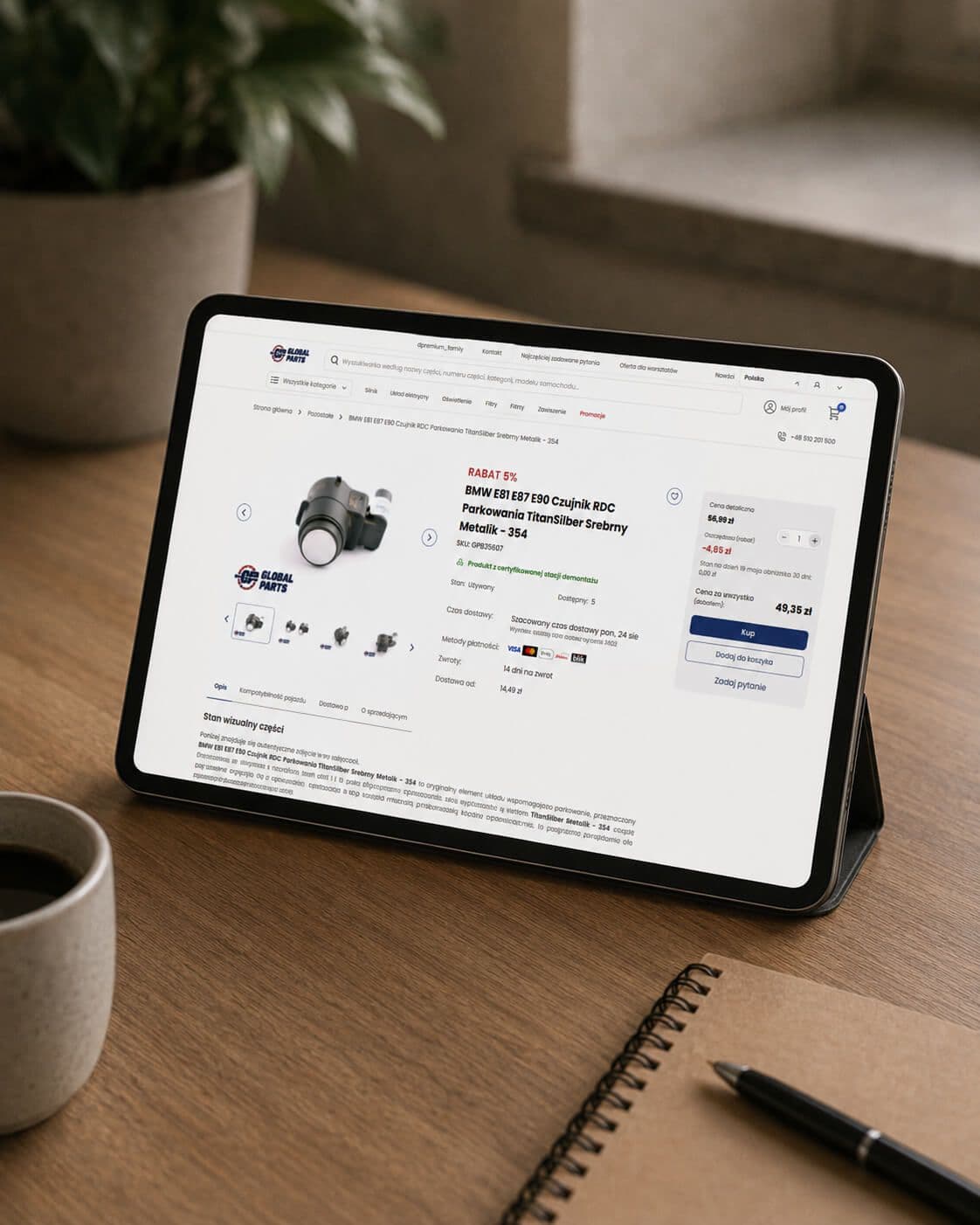 sklep GlobalParts na ekranie tableta