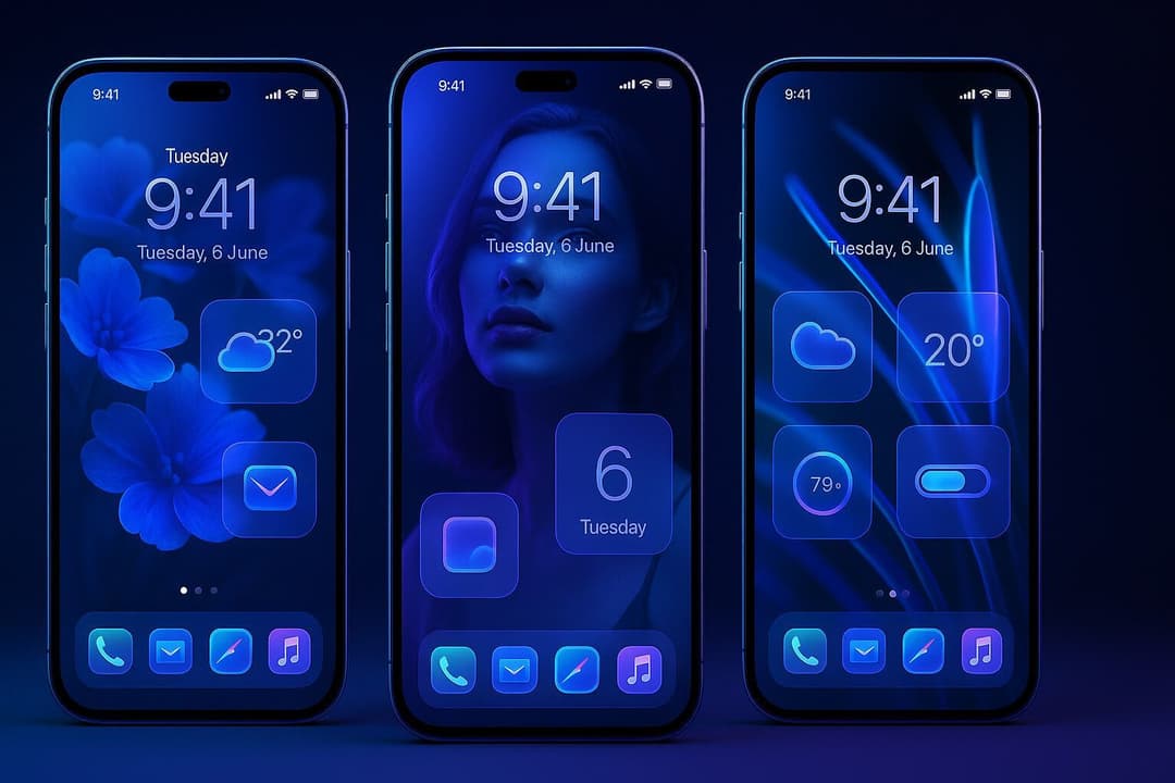 trzy telefony, interface, Liquid Glass