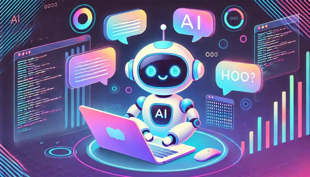 robot przed komputerem, koduje, Tabnine