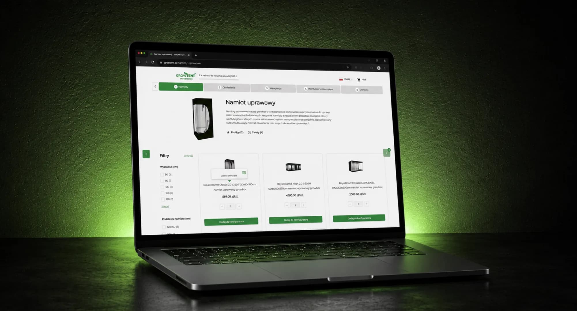 Konfigurator growbox, który sam dobiera sprzęt i wypełnia koszyk — realizacja Boring Owl