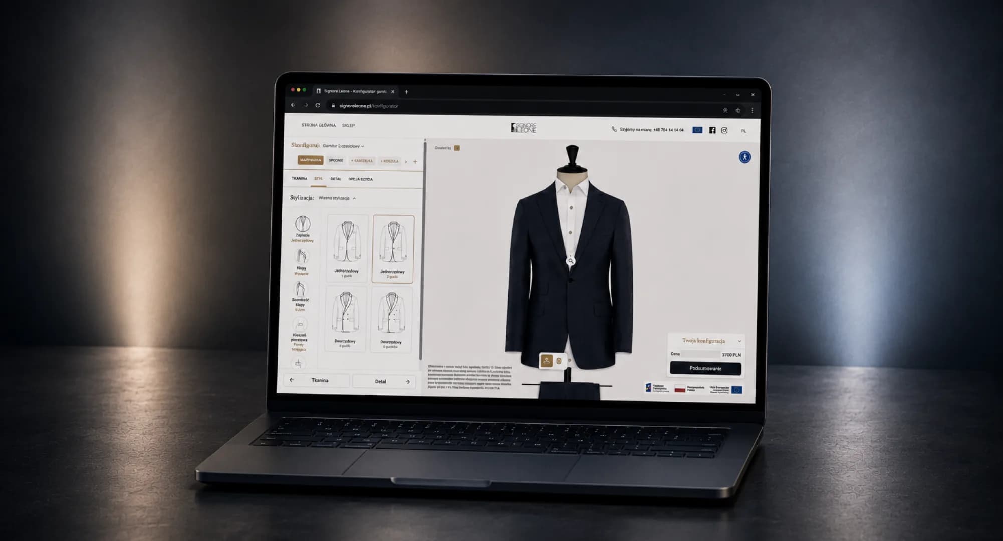 Konfigurator garniturów online - klient przychodzi do salonu już zdecydowany — realizacja Boring Owl