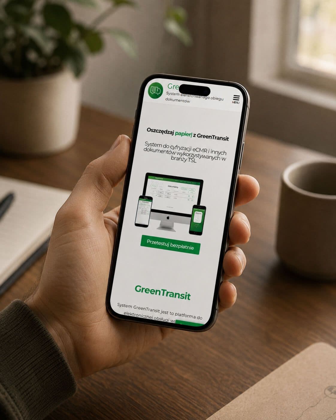 strona green-transit na ekranie telefonu