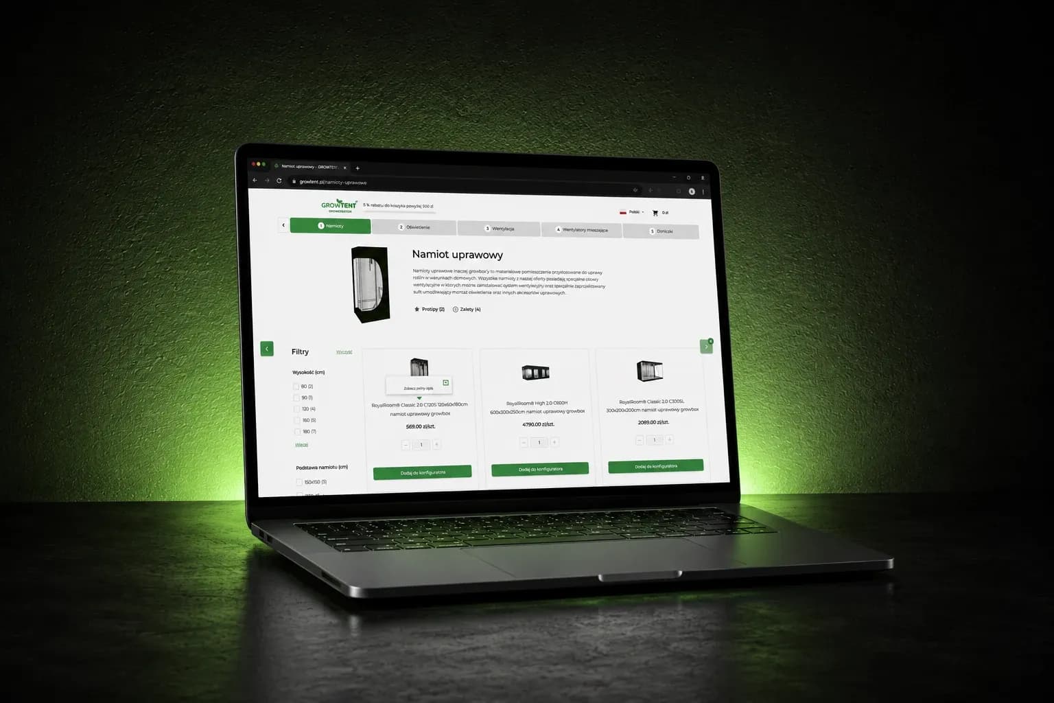 GrowTent — kadr karty projektu zrealizowanego przez Boring Owl