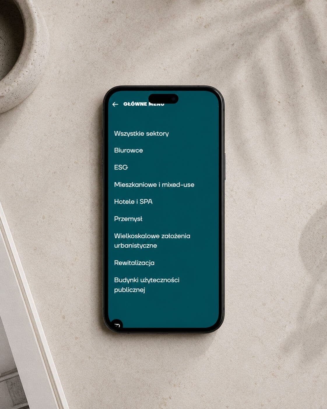 strona srdk-studio na telefonie, menu
