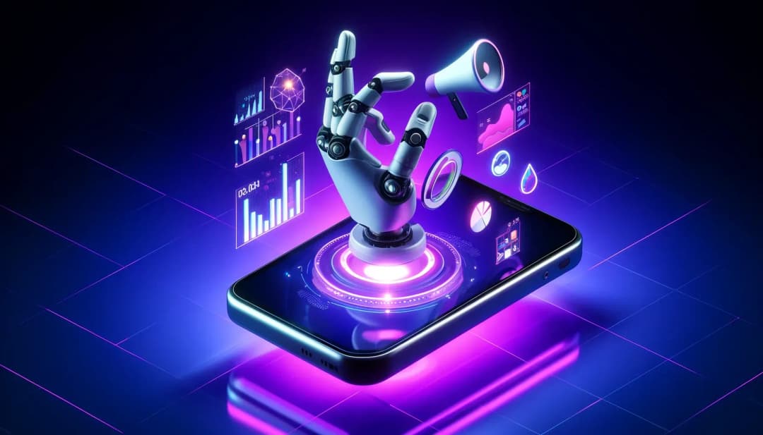 ręka robota wychodząca z telefonu, Anyword