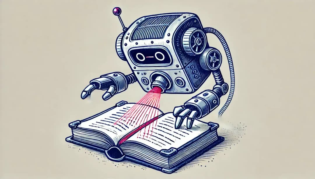 robot analizujący książkę, Originality.AI
