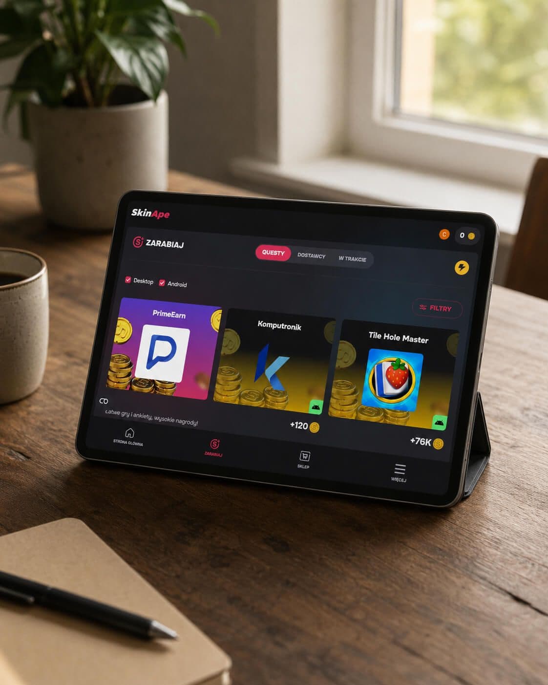 tablet z otwartą stroną skinape