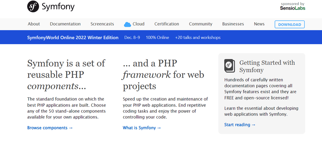 Symfony home page