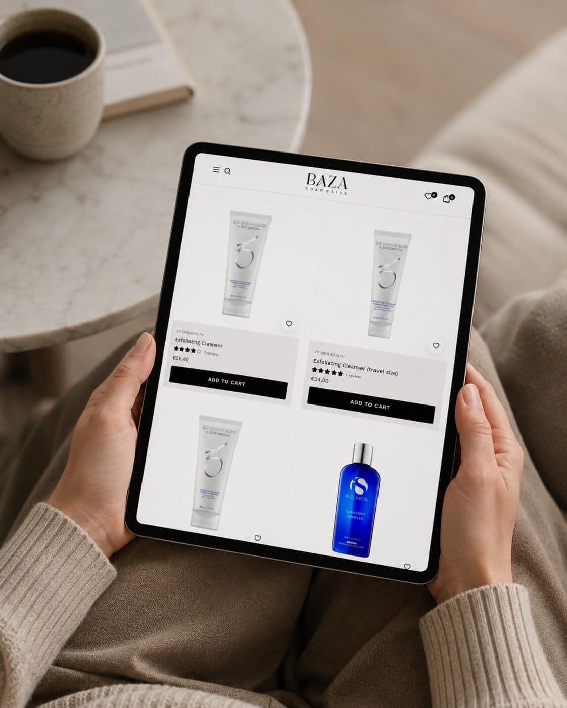 strona bazacosmetics na tablecie