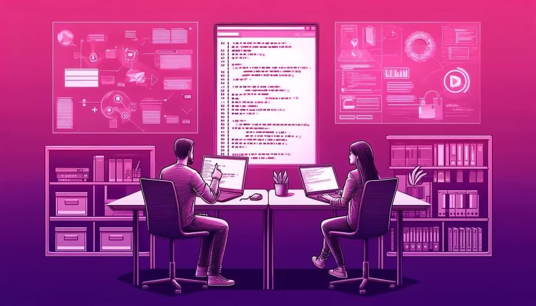 dwie osoby przed ekranem, Code Review