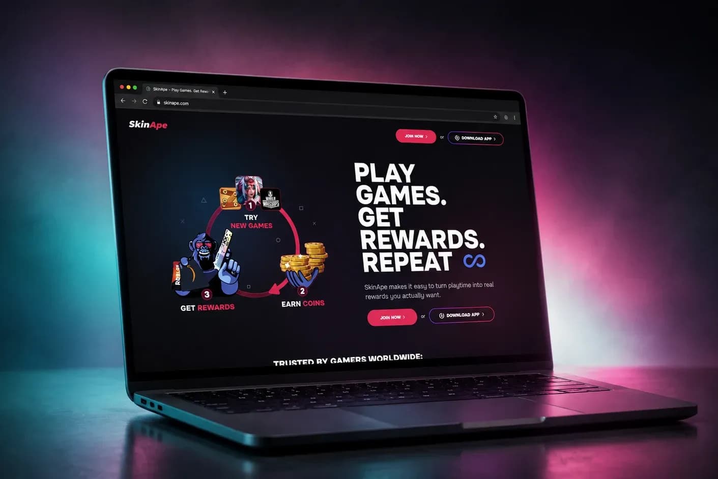 SkinApe — kadr karty projektu zrealizowanego przez Boring Owl