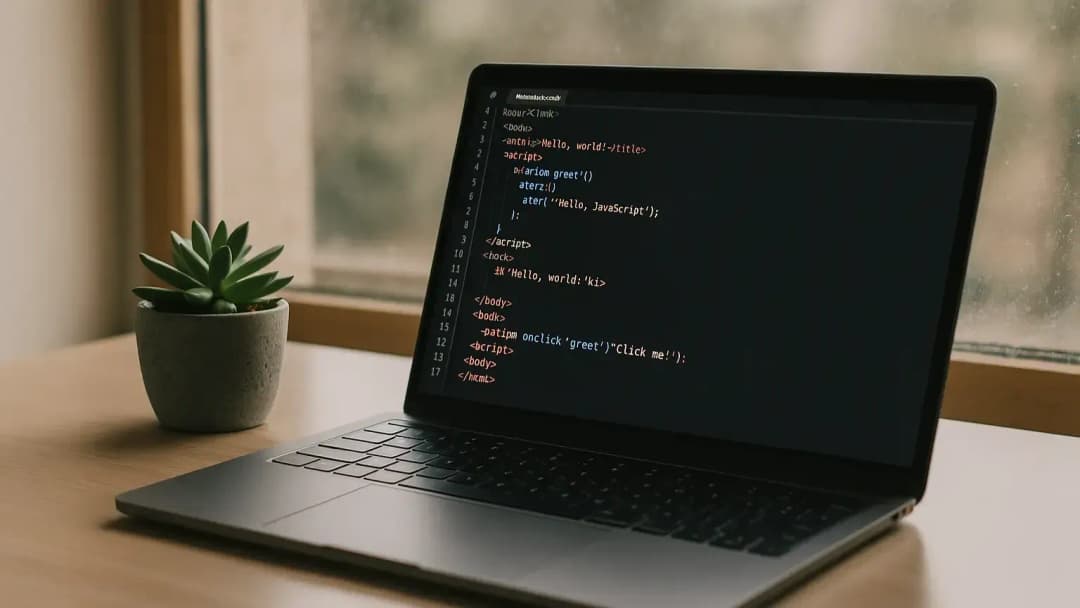 laptop z kodem na monitorze, tworzenie aplikacji webowej